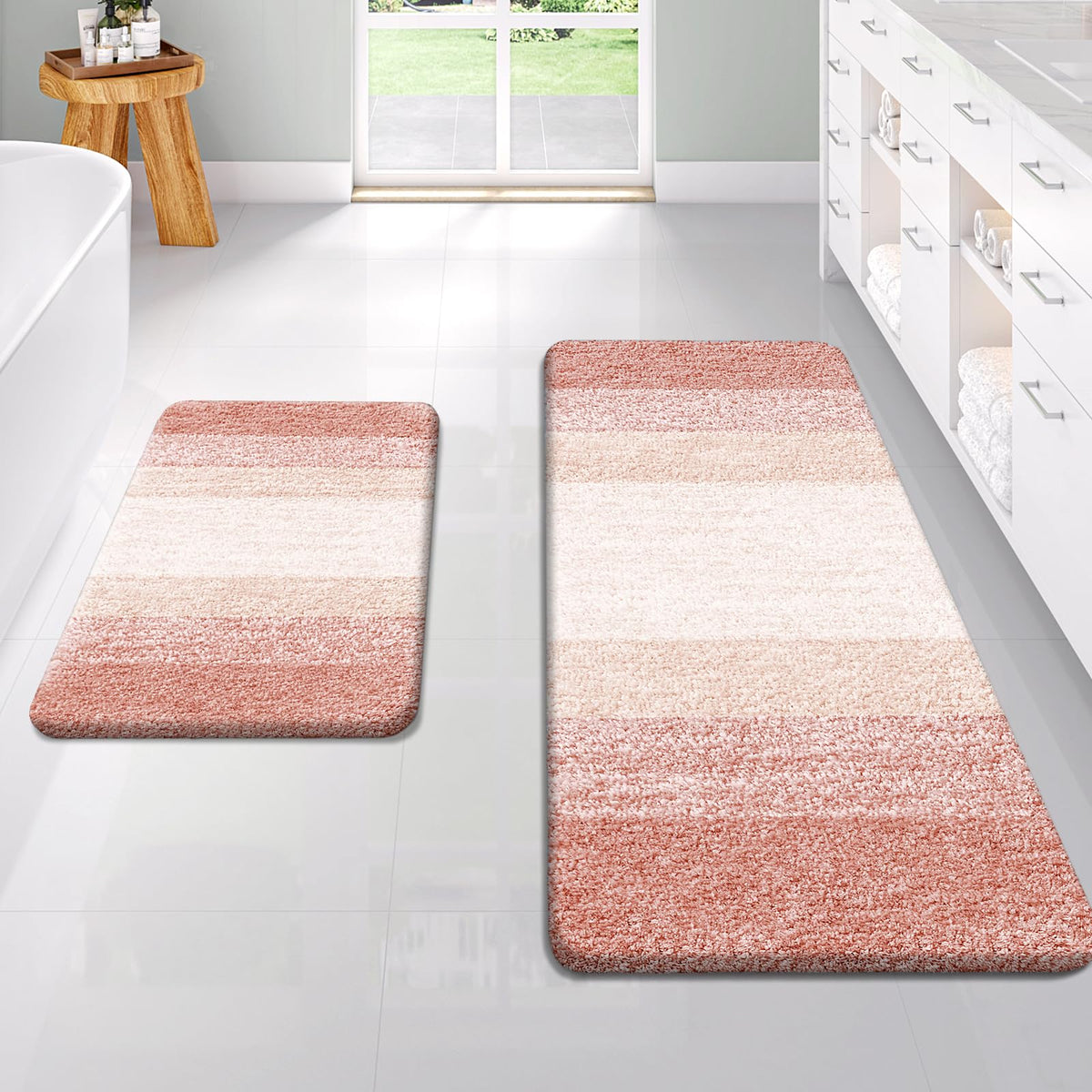 OLANLY Micorfiber Bathroom Rug Set 2 Piece, Soft Absorbent Bath Mats, Red