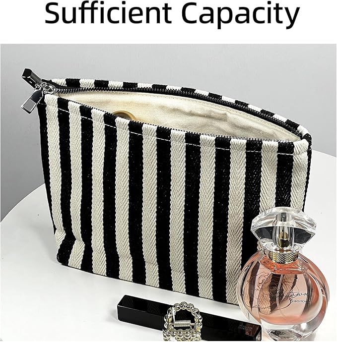 itgowisa Striped Makeup Bag for Women, Travel Makeup Pouch Purse Organizer