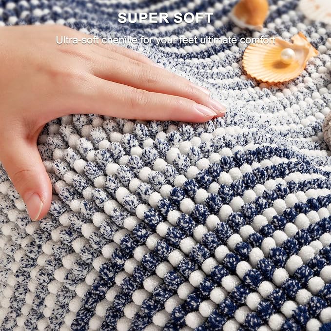 Bathroom Rugs Sets 2 Piece, Toilet Rugs U-Shaped, Contour Bath Mat Set for Toilet Bathroom, Soft Absorbent Chenille Bath Carpet, Quickly Dry, Washable (Navy, 32" x 20" + 24" x 20")
