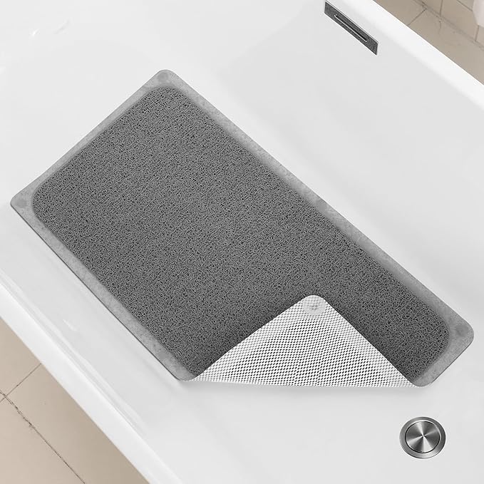 Mecko Non-Slip Shower Mat, Anti-Slip Bath Mat with Suction Cups – Quick-Drying Loofah Texture for Tub with for Indoor and Outdoor Use, Bathtubs and Wet Areas (Grey, 17"x30")