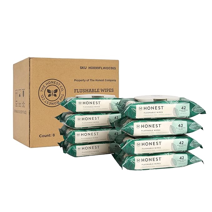 The Honest Company Hypoallergenic Flushable Wipes for Sensitive Skin, Tropical Leaves, 336 Count
