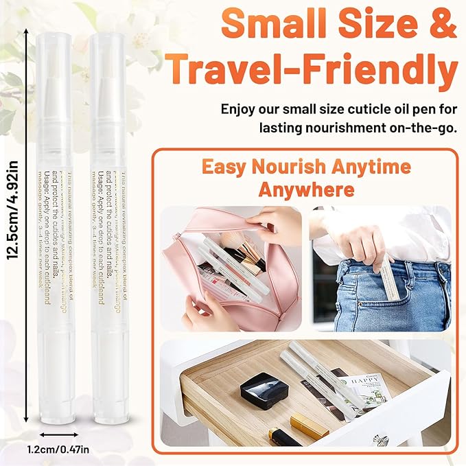Meschett 2PCS Cuticle Oil Pens for Nail Care, Moisturizing Nail Oil Pen with Soft Brush, Hydrating Cuticle Oil for Dry Nails & Cuticles (Osmanthus flowers & Jasmine Flavor)