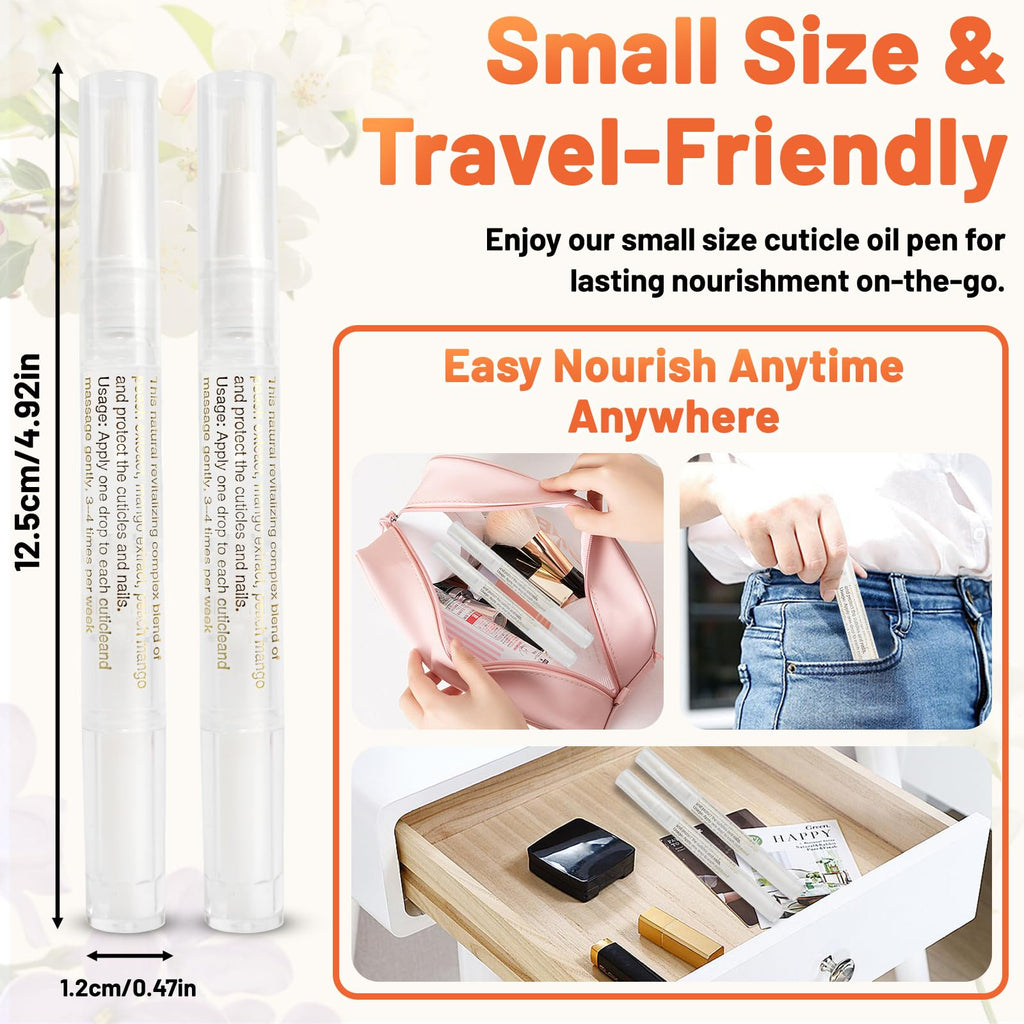 Meschett 2PCS Cuticle Oil Pens for Nail Care, Moisturizing Nail Oil Pen with Soft Brush, Hydrating Cuticle Oil for Dry Nails & Cuticles (Osmanthus flowers & Jasmine Flavor)