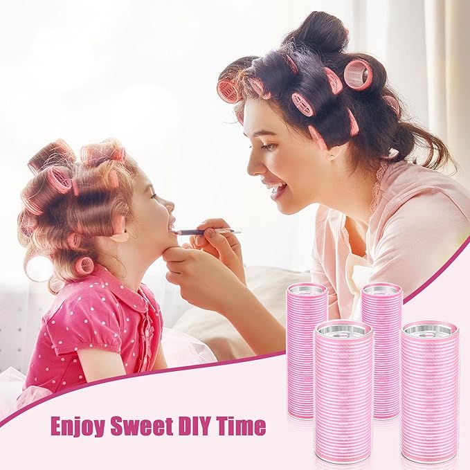 WILLBOND 4 Pcs Long Hair Rollers for Bangs Aluminum Core Curlers Thermal Self Grip Roller for Long and Medium Hair Women Hairstyle(4.7 x 2 Inch, 4.1 x 1.2 Inch,Light Pink)
