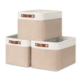 HNZIGE Fabric Storage Baskets for Shelves, Large Collapsible Storage Baskets for Organizing, Decorative Baskets Bins Set with Handles for Closet, Clothes,Home (3 Pack, White&Khaki,15" x 11" x 9.5")