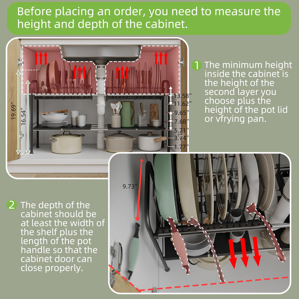 NETEL Expandable Under Sink Organizer，Pot and pan Organizer Under Cabinet