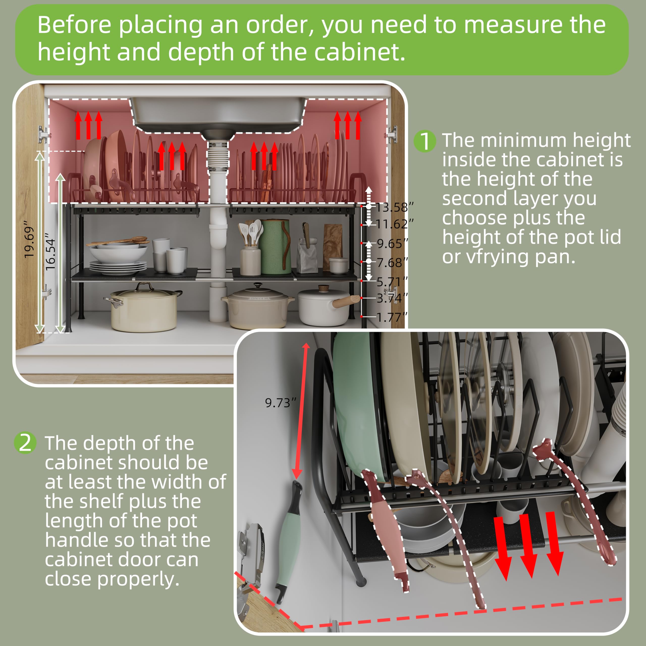 NETEL Expandable Under Sink Organizer，Pot and pan Organizer Under Cabinet