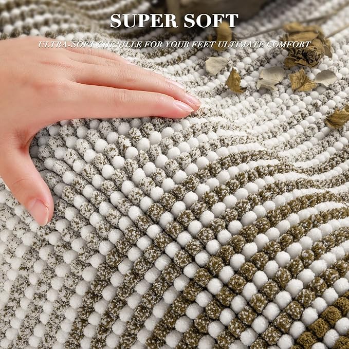 Bathroom Rugs and Mats Sets, 2 Piece Thick Absorbent Chenille Bath Mat Rug Set Non Slip, Soft Shaggy Bath Room Floor Mats for Bathroom, Machine Washable (Coyote Brown, 20" x 47" Plus 20" x 32")