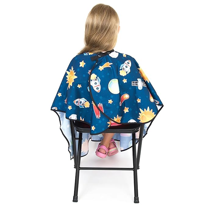 Kids Hair Cutting Cape - Outer Space - Water-Resistant Salon Cape for Kids