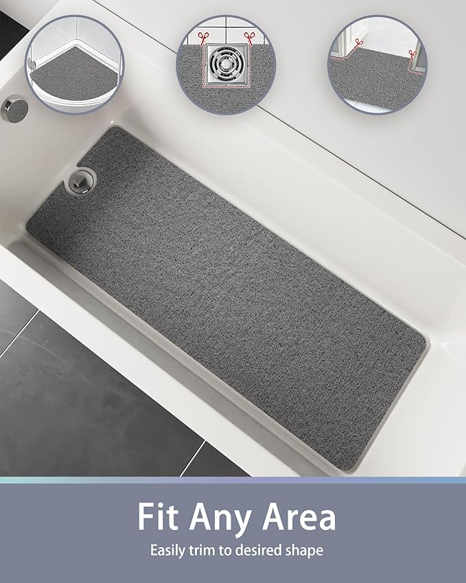 Non Slip Shower Mats for Inside Shower, 17x30 Inch, Anti-Slip Bathtub Mats for Bathroom, Foot Scrubber Loofah Bath Mats for Shower, Quick Drying Shower Stall Mats for Wet Areas (Grey)