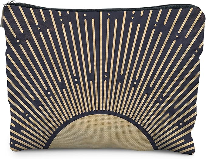 RYYCDOI Sunshine Ray Boho Makeup Bag, Granola Girl Gifts, Vintage Navy Blue Boho Neutral Sun boho Bags for Women, Art or Journaling Pouch, Boho Gifts for Women