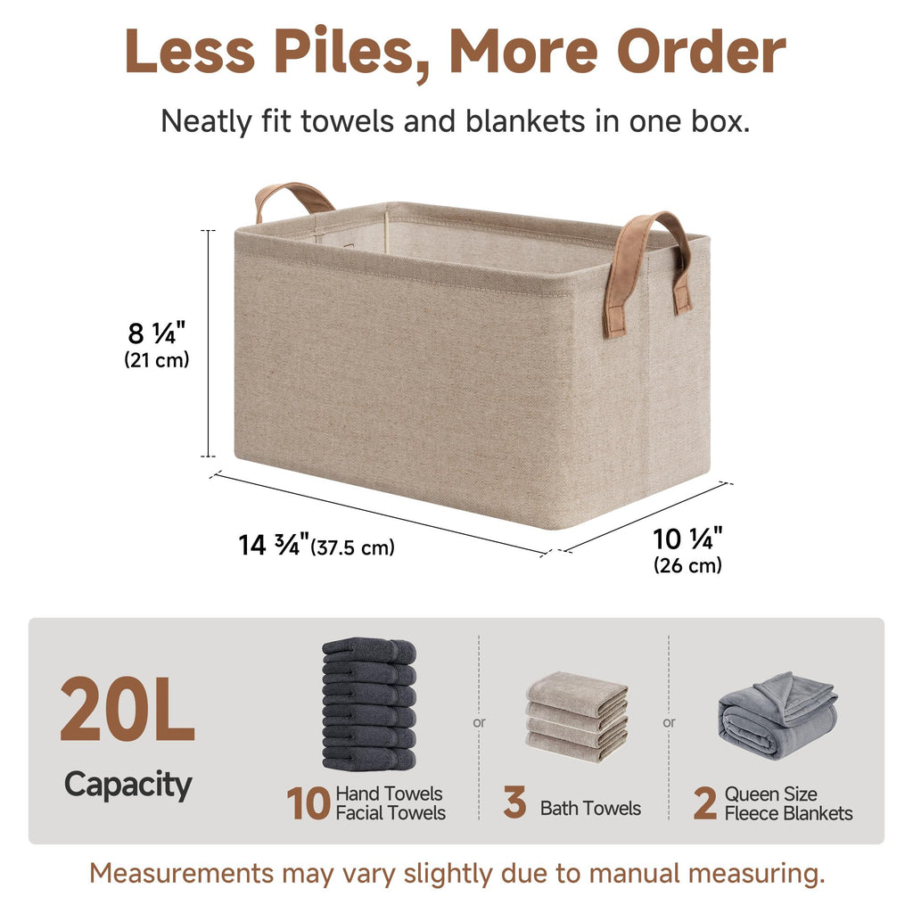 StorageWorks Storage Bins, Fabric Storage Bins for Shelves, Storage Baskets with Metal Frame, Closet Baskets and Bins with Handles, Brown and Beige, 2-Pack
