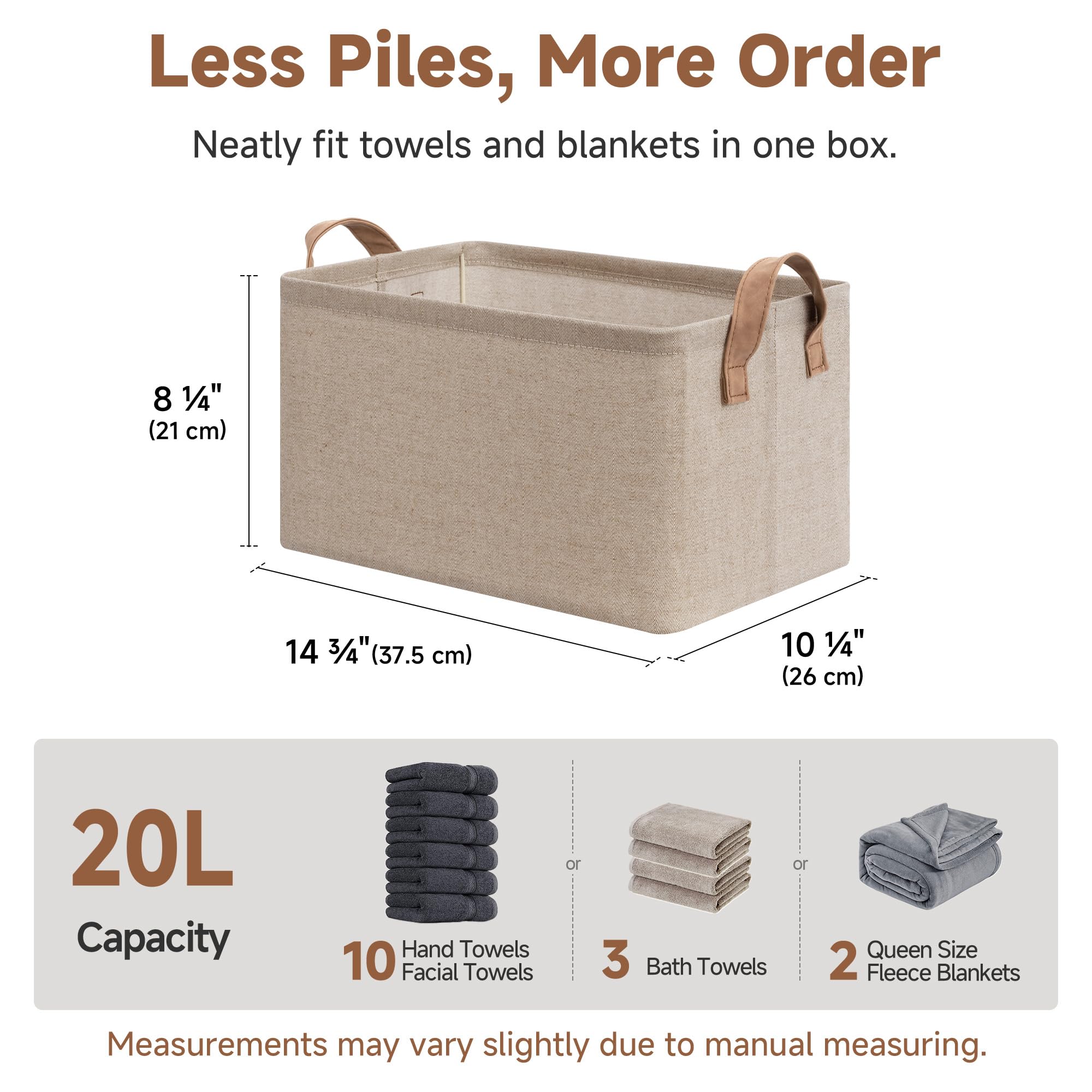 StorageWorks Storage Bins, Fabric Storage Bins for Shelves, Storage Baskets with Metal Frame, Closet Baskets and Bins with Handles, Brown and Beige, 2-Pack