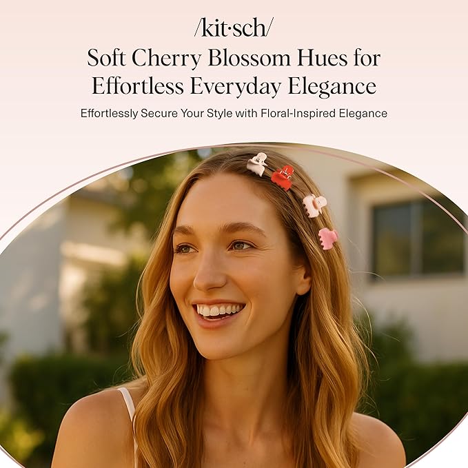 Kitsch Small Hair Clips for Women and Girls – Mini Claw Clips | Hair Accessories | Daily Styling, Recycled, Cherry Blossom Design – 8pc Set