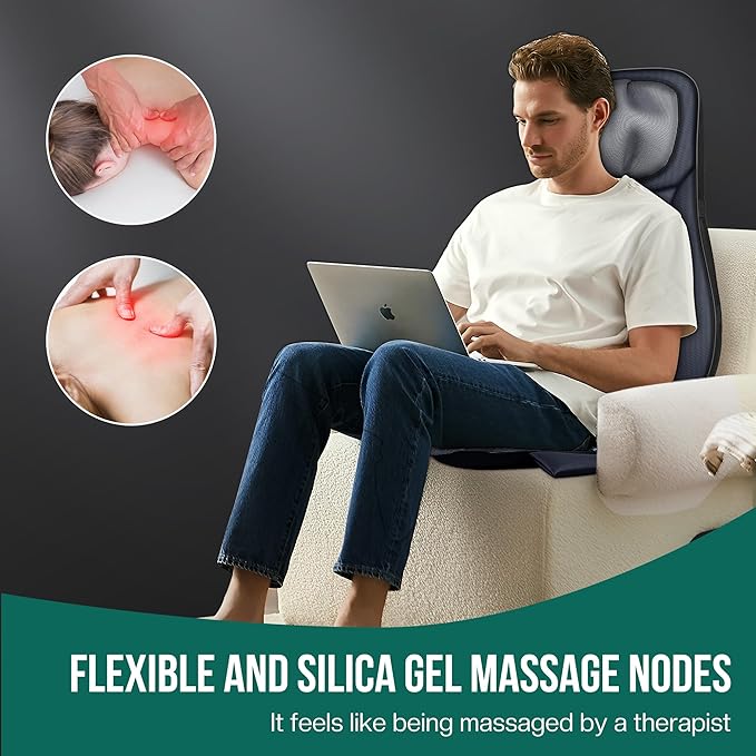 Snailax Shiatsu Neck Back Massager with Heat, Full Body Massage Chair Pad with Adjustable Height, Deep Kneading & Rolling Massage Seat Cushion for Back Pain, APP Control Seat Chair Massager, Gifts