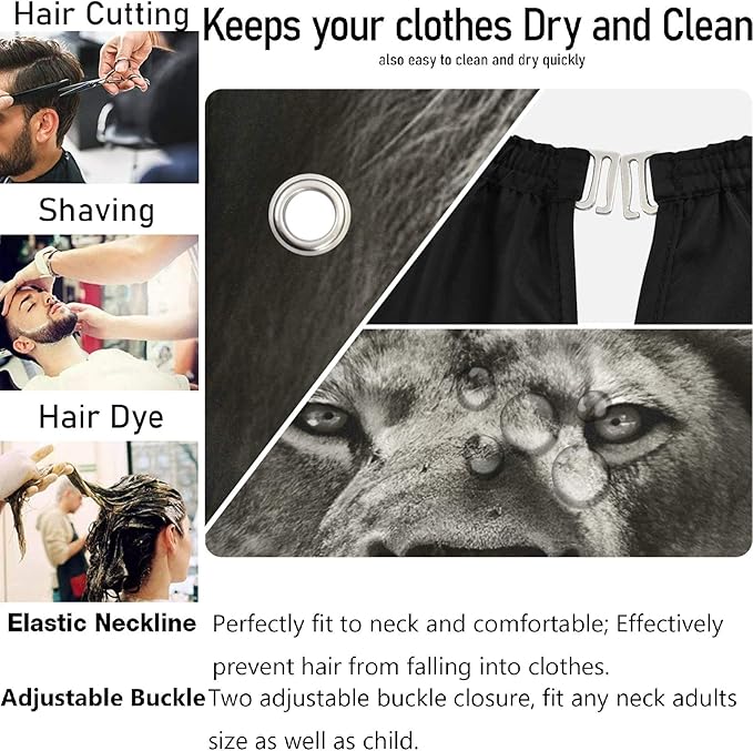 visesunny Barber Cape Dark Lion Animal 3D Print Polyester Hair Cutting Salon Cape Apron Anti-Static Haircut Shaving Cloth Beard Shaving Bib Hairdressing Cape