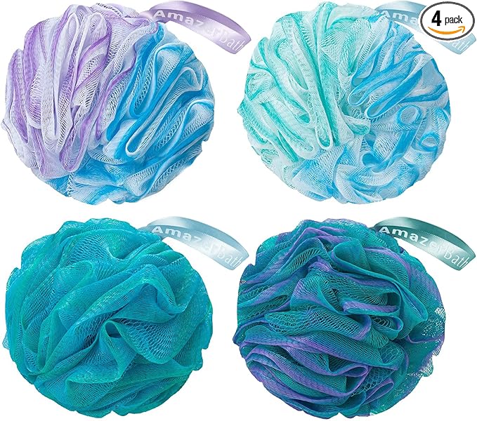 AmazerBath Loofah Sponge 75g/Piece, Exfoliating Bath Sponge Body Scrubber - Loofa Set of 4 Flower Color (Large