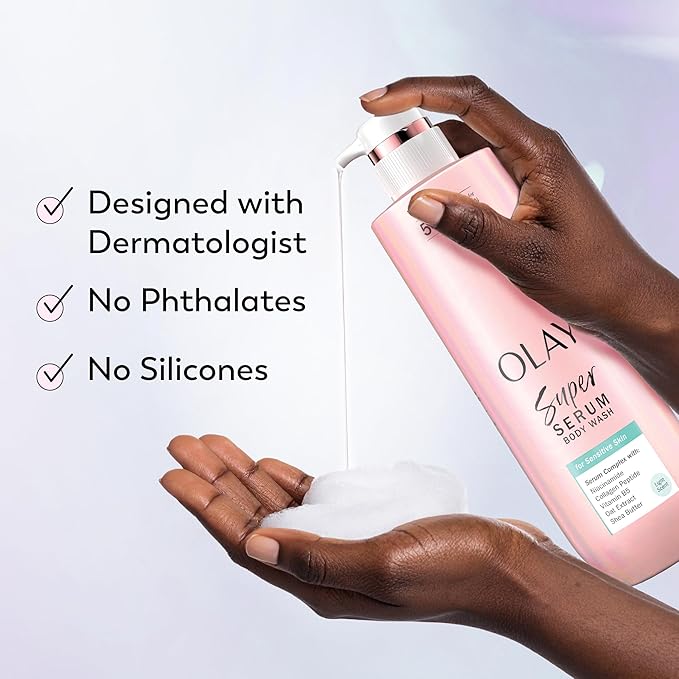 Olay Super Serum Body Wash for Sensitive Skin, 24hr Long Lasting Hydration, 5+ Ingredient Complex for Bright Even Firm Luminous Skin, 20 fl oz
