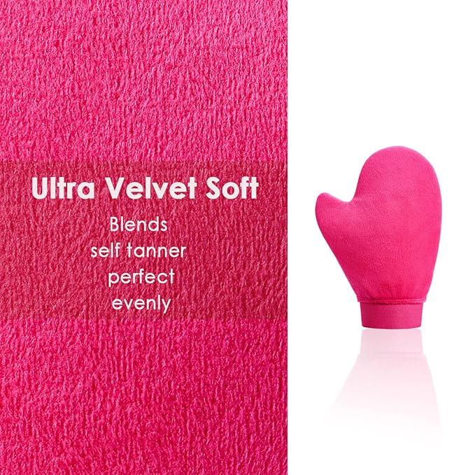 Self Tanner Mitt Applicator - US Patent Self Tanning Mitt with Elastic Cuff in Pink Color. Velvet Soft Texture for Streak-Free Full Body Application, Perfect for Beach Vacation, Back,Legs