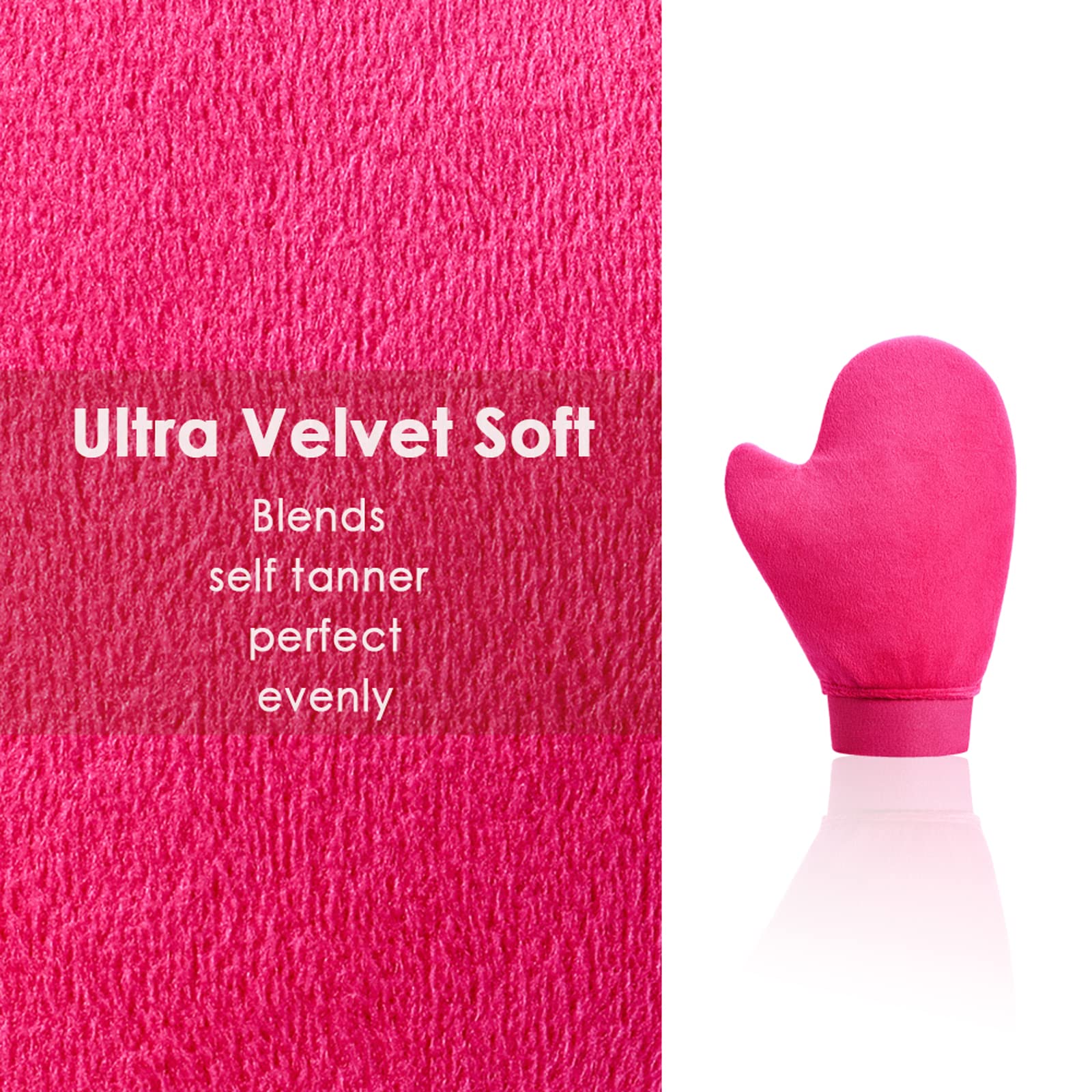 Self Tanner Mitt Applicator - US Patent Self Tanning Mitt with Elastic Cuff in Pink Color. Velvet Soft Texture for Streak-Free Full Body Application, Perfect for Beach Vacation, Back,Legs