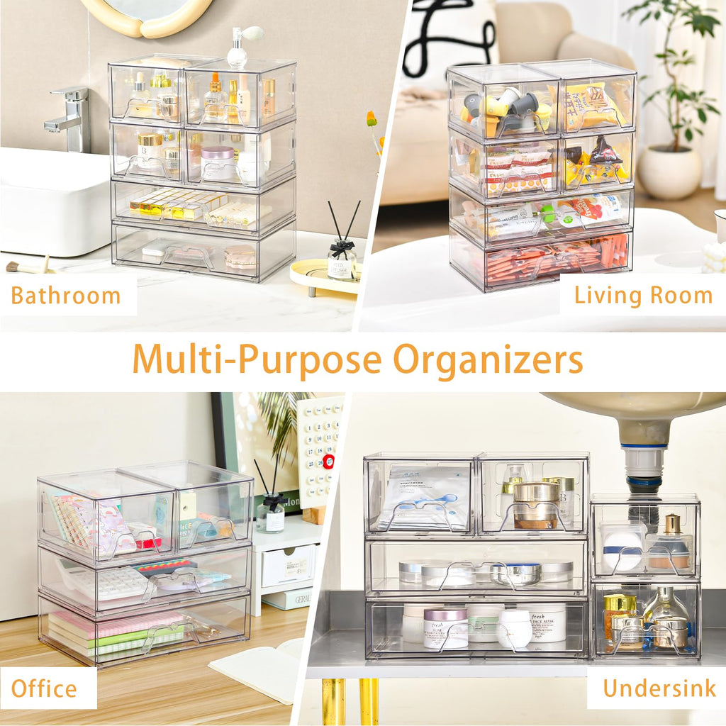 4 Pack Stackable Storage Drawers, Clear Acrylic Organizer, Makeup Organizer