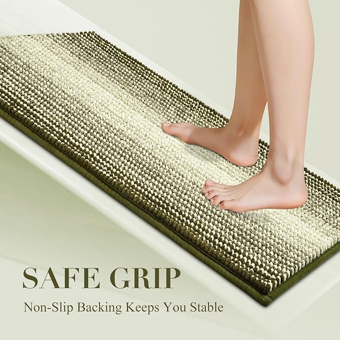 BSICPRO Bathroom Rugs, Bath Mat Non Slip 20 x 32 Inches Water Absorbent Chenille Floor Mats Machine Washable (Olive Green)