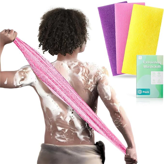 RIUOTA 3 Pieces Exfoliating Washcloth Shower Towel African Net Sponge Japanese Wash Cloth Face Exfoliating Sponge Loofah Exfoliating Body Scrubber for Body Exfoliation