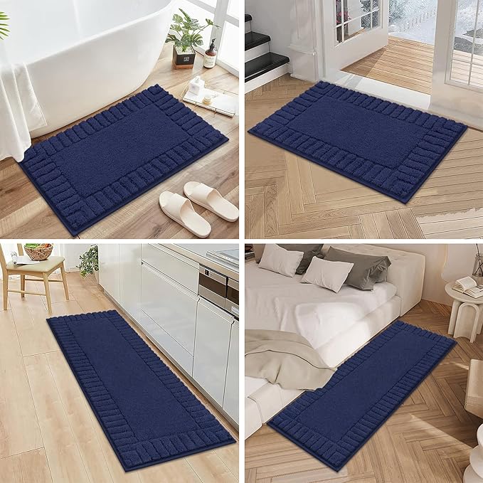 Pauwer Bathroom Rugs Sets 3 Piece, Microfiber Bath Mat Set, Navy Blue