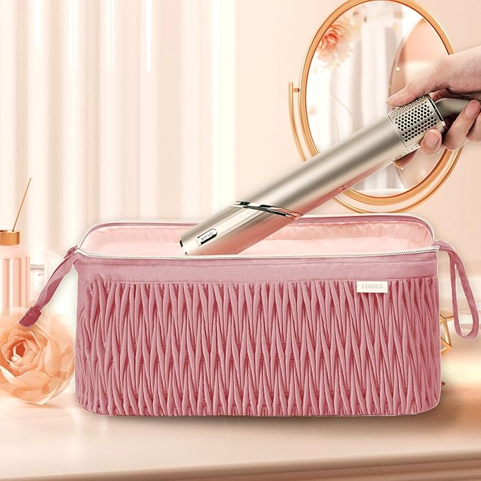 Leudes Dy son Air wrap Travel Case for Shark Hair Dryer Airstraight Flex Style Hair Attachment Tool Organizer Accessories Air Wrap Flat Curling Iron Carrying Case (Dark Pink)