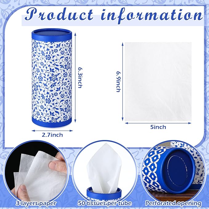 Fourluoo 12 Pack Car Tissue Cylinder Holder Bulk with 3 Ply Facial Tissues, Round Napkin Holders for Car Cup Holder Cylinder Travel Paper Tubes Bulk Round Napkin Boxes Packs(Novel Style)