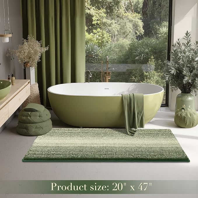 BSICPRO Large Bathroom Rugs, Bath Mat Rug for Bathroom Non Slip 20 x 47 Inches Water Absorbent Chenille Runner Rugs Floor Mats Machine Washable (Green)