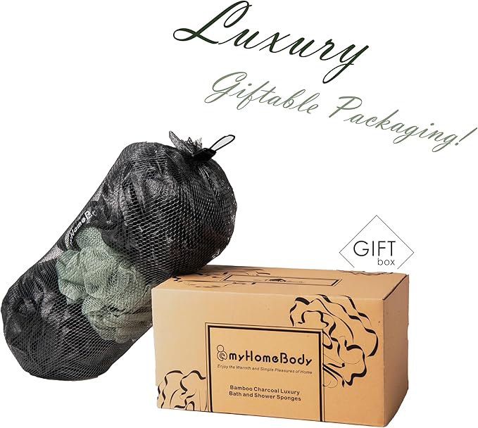 myHomeBody Large 70g Loofah Sponge, 2 Graphite Gray + 1 Sage Green, 3 Pack