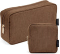 MAGEFY Makeup Bag for Purse, 2 Pcs Corduroy Cosmetic Bag for Girls Women Small Travel Makeup Pouch with Zipper(Brown)