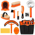 Abbylike 12 Pieces Horse Grooming Kit with Organizer Tote Bag Tack Room Supplies Horse Brush Sets Equine Care Cleaning Kit Shedding Grooming Massaging Tools(Orange)