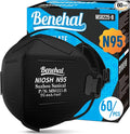 benehal NIOSH Approved N95 Mask Particulate Respirators, Pack of 60 N95 Face Masks, Individually Wrapped,Black