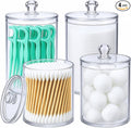Havenity Acrylic Qtip Holder Bathroom Set, Bathroom Containers with Lids, Clear Plastic Apothecary Jars, Q Tip Holder Bathroom Set, Cotton Swab Holder, Cotton Ball Holder (Pack of 4)