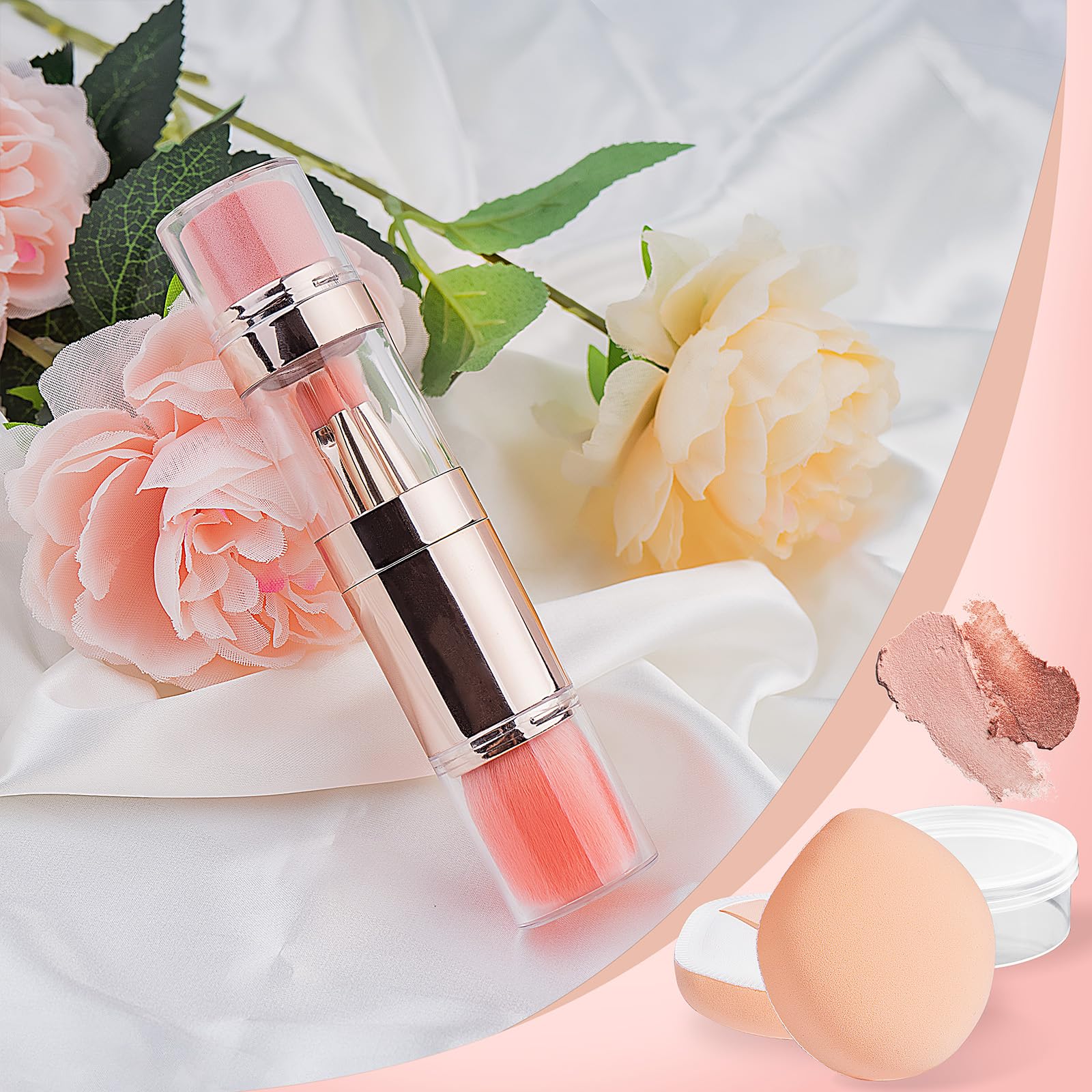 kullder 5-in-1 Makeup Brush Travel Makeup Brush set Dual Ended Mini Makeup Brush Pen Foundation Powder Concealer Shadow Blush Makeup Brushes with 2 Sponge Puff Womens Gift Idea for Beauty Lover