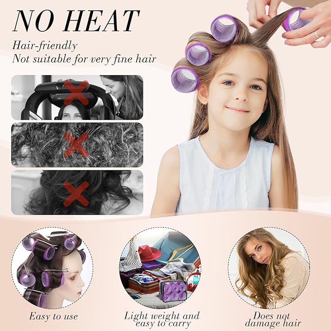 obeoby 4 Sizes Hair Rollers Curlers Set with Clips for Women Girls, Purple