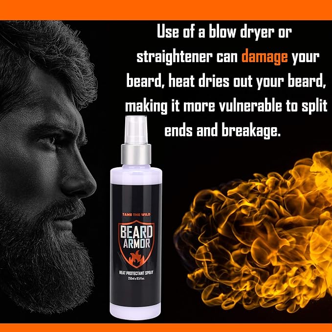 Tame the Wild Beard Straightener with Heat Protectant - Argan Oil, Keratin & Aloe Fortified Spray for Men's Hair & Beard - Large 8.5 Fl Oz Bottle