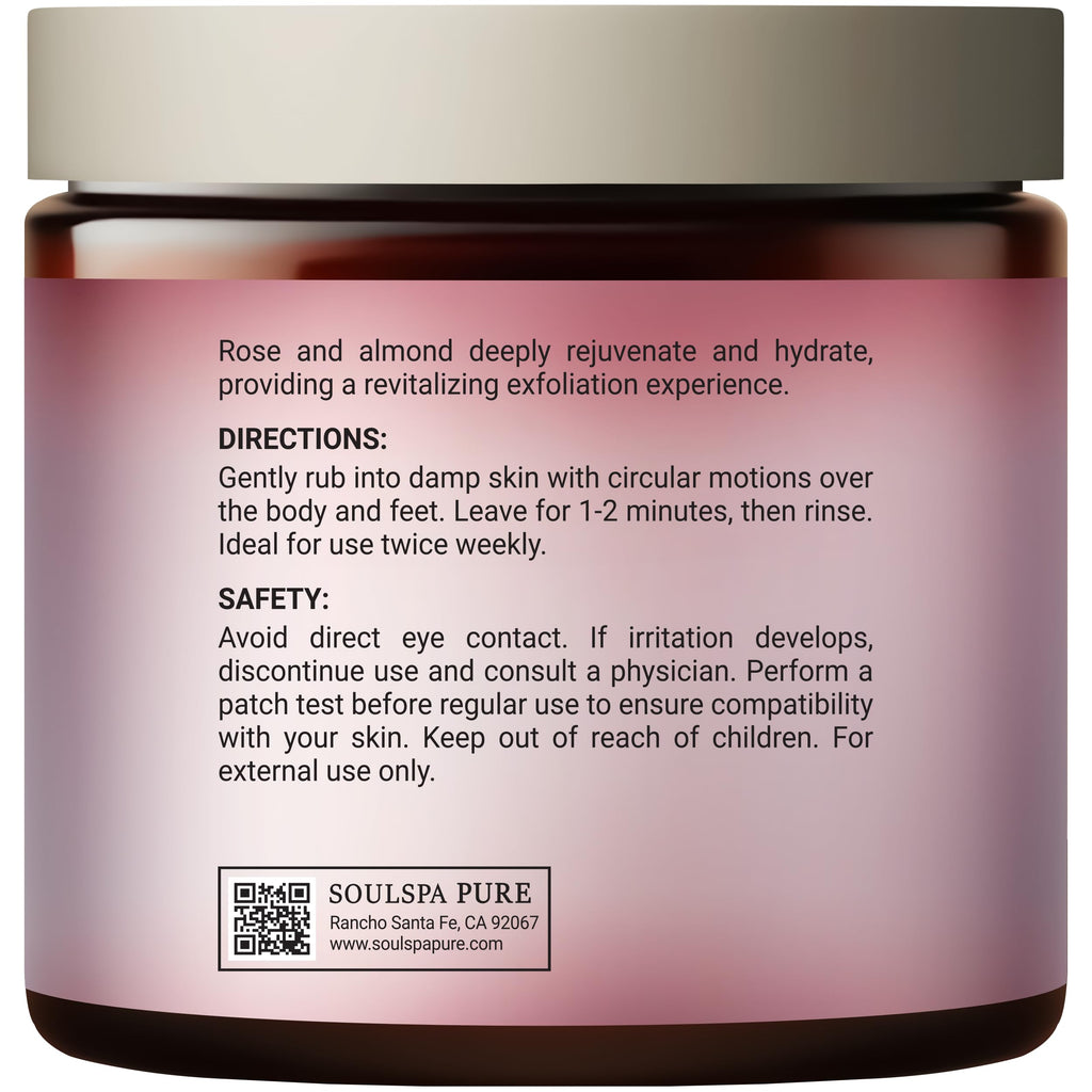 SOULSPA PURE Rose & Almond Body & Foot Scrub - Rejuvenating & Hydrating Exfoliating Body Scrub for Luxurious Skin Care, 10 oz