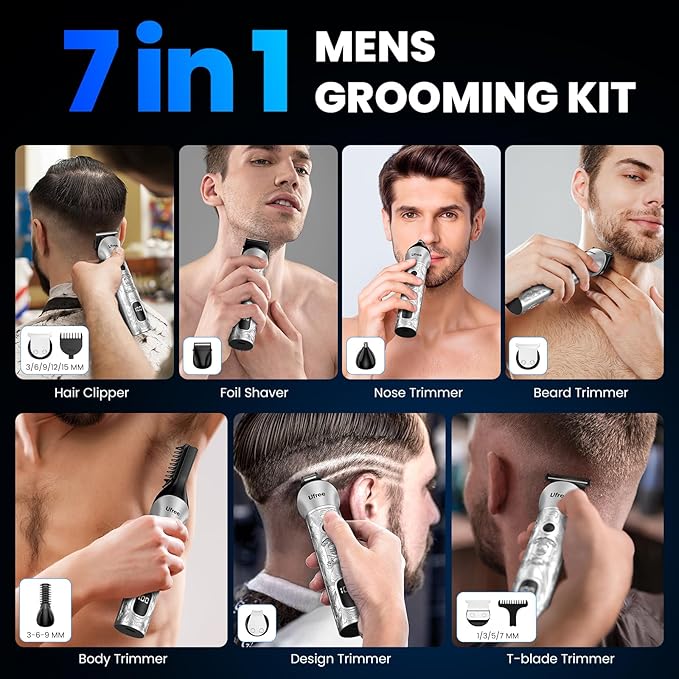 Ufree 7-in-1 Beard Trimmer for Men, Electric Razor Shaver, Men Grooming Kit