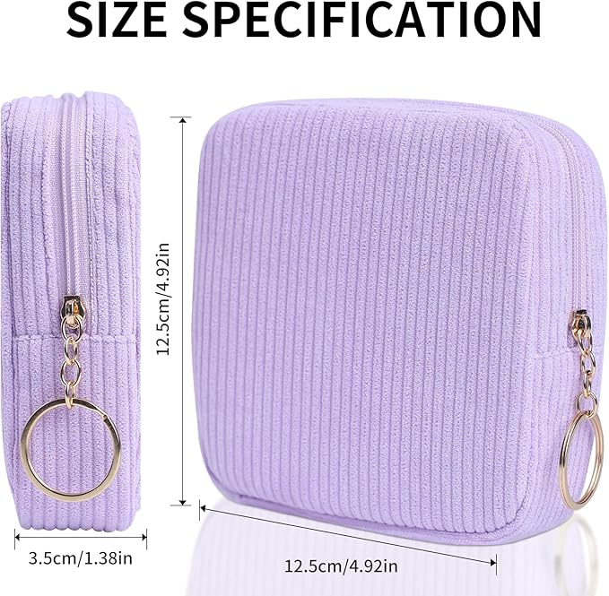 Teircno Sanitary Napkin Storage Bag, Preppy Corduroy Period Bag for Women, Cute Portable Period Pouch with Zipper, Sanitary Pads Bag Tampons Holder for Purse, First Period for Women Ladies