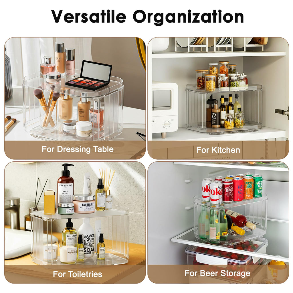 FIRJOY Lazy Susan Organizer for Cabinet, Pantry, Countertop (2 Tier 14" x 10" Clear - 1 Pack, Rectangular)