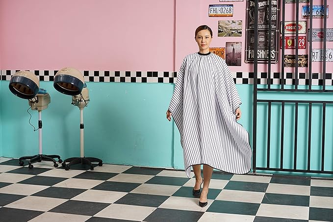 SMARTHAIR Professional Salon Cape Polyester Barber cape Hair Cut Cape,57”x66.8”,Black and White Stripes,C250023B-L