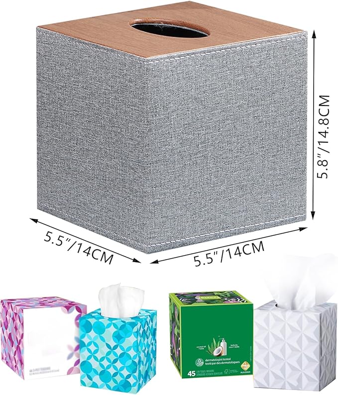 Leather Tissue Box Cover Square,Upgrade 99% Compatible Large Size,Modern Tissue Box Holder for Napkin Facial Paper,Dryer Sheet Dispenser Organizer for Bathroom Vanity Countertop,Night Stand