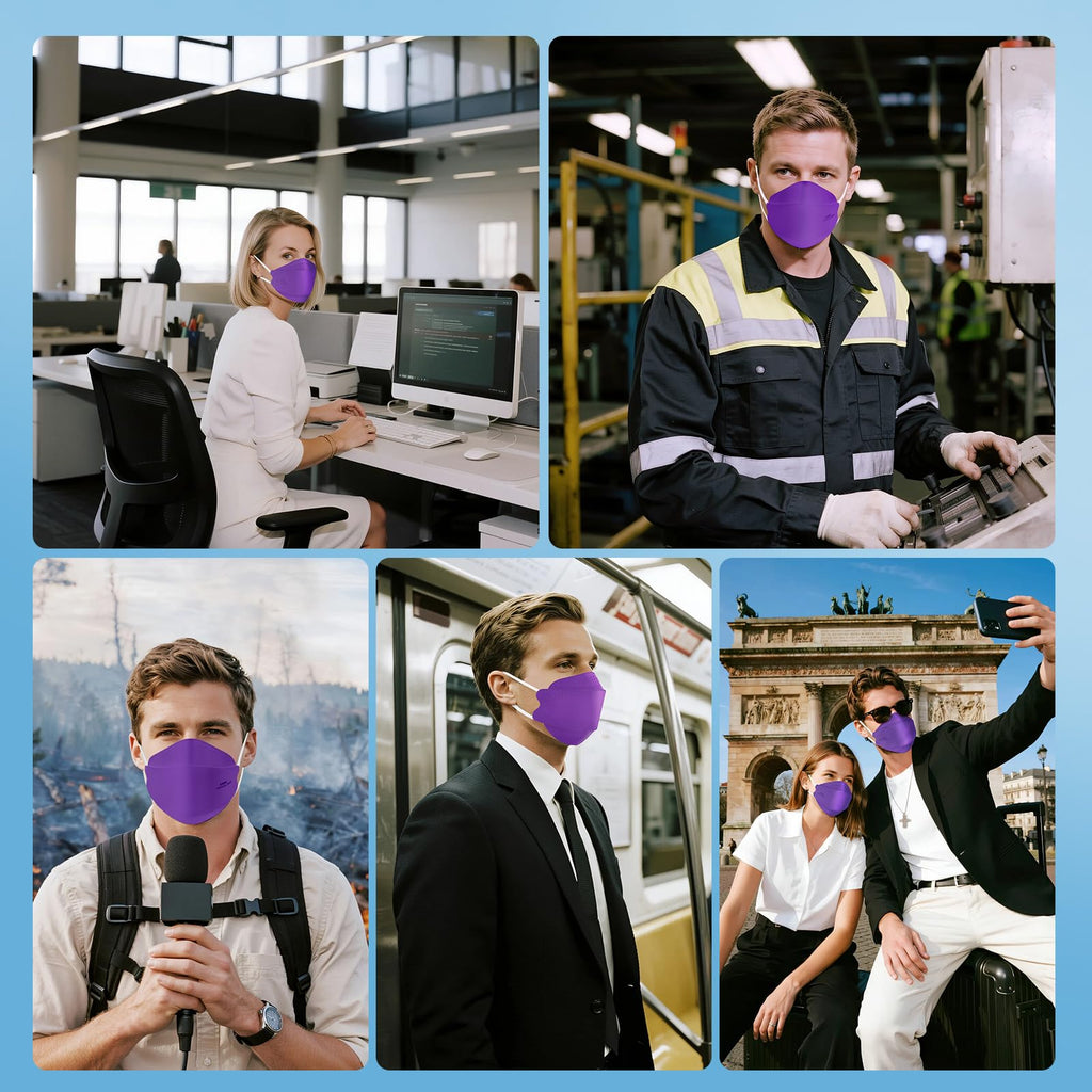akgk KN95 Face Masks 50 Pack,5-Ply Disposable Purple Face Mask Against PM 2.5 Smoke and Dust
