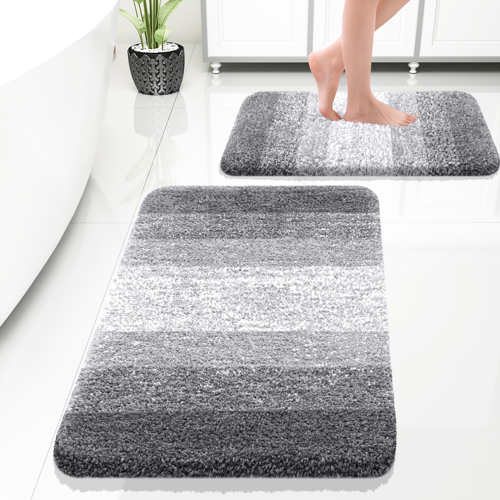 OLANLY Micorfiber Bathroom Rug Set 2 Piece, 30"x20"+24"x16"