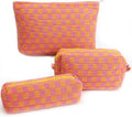 Gocvo 3 Pcs Makeup Bag Checkered Cosmetic Bag Large Capacity Traveling Toiletry Pounch Organizer Cute Makeup Brushes Aesthetic Accessories Storage Bag for Girls Women(Orange-Purple)