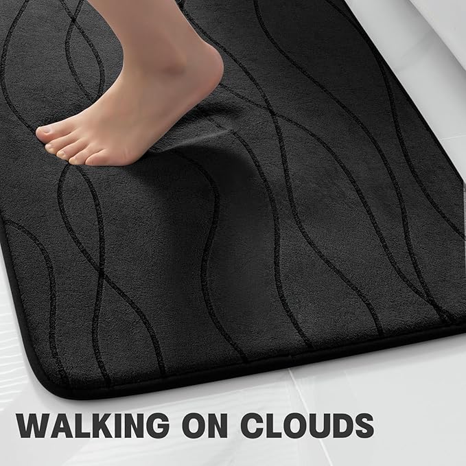 YIHOUSE Bathroom Rugs Set 2 Piece, Memory Foam Bath Mat Black