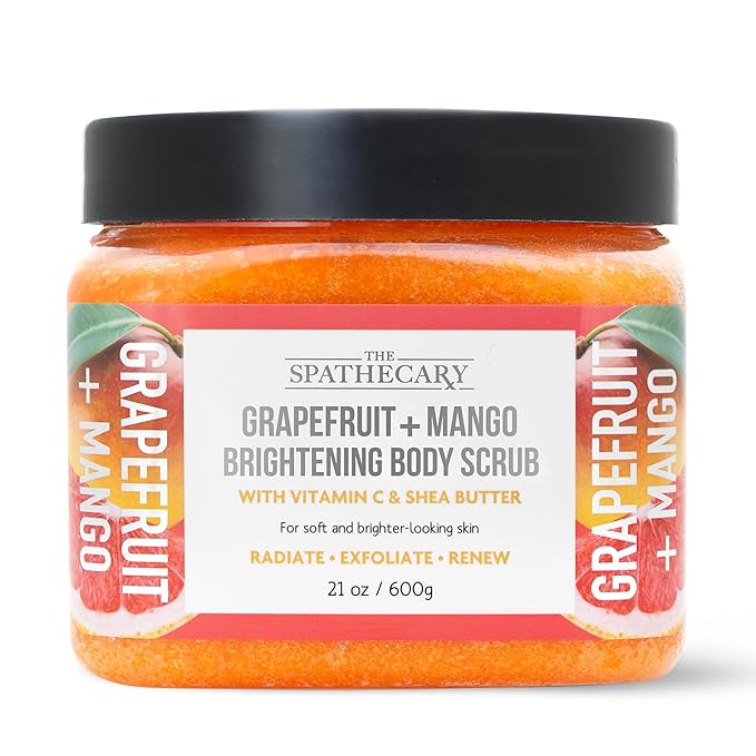 The Spathecary Grapefruit & Mango Sugar Scrub - Exfoliating & Hydrating Body Scrub With Shea Butter & Vitmain C to Help Brighten & Soften Skin for a Radiant Glow, Body Care Exfoliator & Cleanser, 21oz